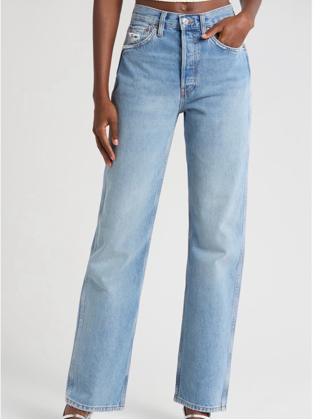 Re/Done Men's Washed Blue Straight Jeans